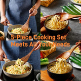 Yhendelion 5 Piece Wooden Spoons for Cooking - Natural Finish Wooden Cooking Utensils - Soft Grip Wood Spoons - Non-Stick Wooden Spoons Yhendelion