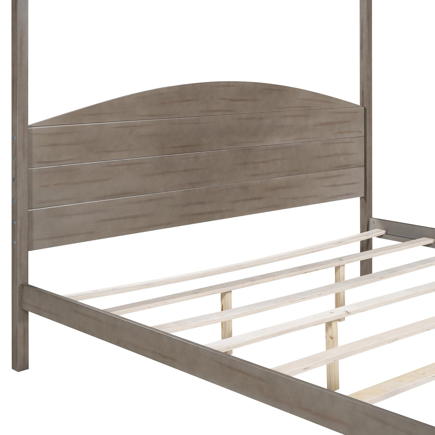 Harper & Bright Designs Brown Wash King Canopy Bed Frame with Headboard & Support Legs - WoodArtSupply