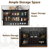 72" Tall Wine Bar Cabinet with Storage Hutch & Pegboard, Coffee Bar Cabinet with LED Lights, Modern Liquor Cabinets with 9-grid Wine & Glass Racks, Pantry Cabinet for Kitchen, Living Room (Black) Auromie