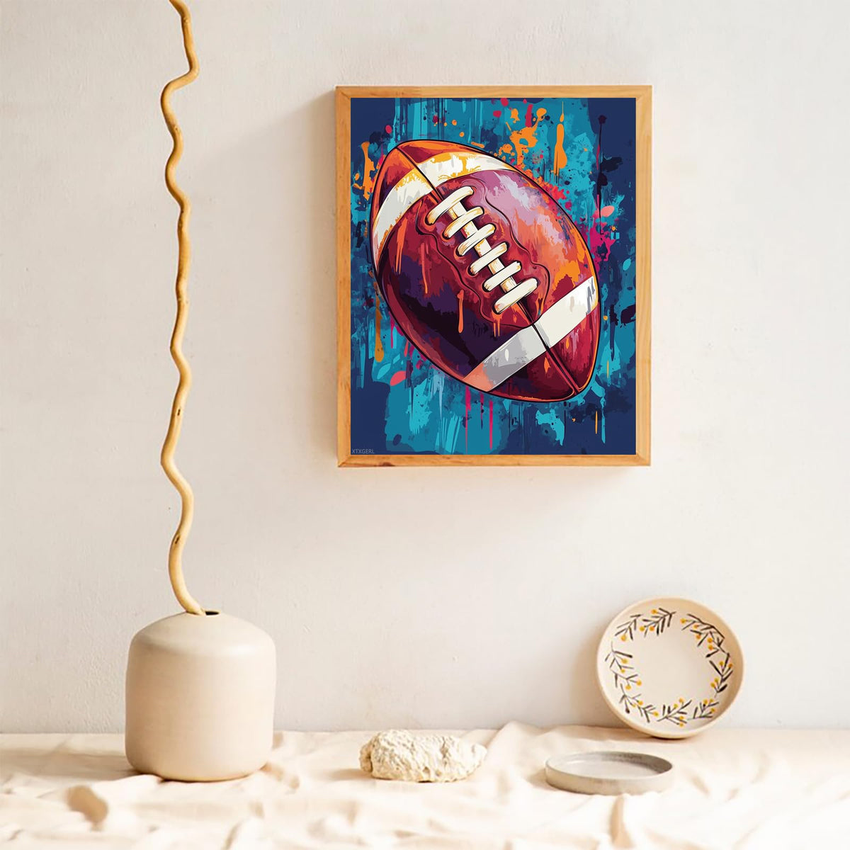 XTXGERL American Football Paint by Number, Ball Sport Paint by Numbers Kit for Adults, Graffiti DIY Oil Painting Poster for Sports Lovers, Canvas Print Home Room Wall Art (16x20inch, No Frame) XTXGERL