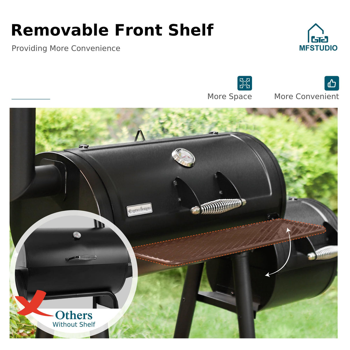 MFSTUDIO Heavy Duty Charcoal Wood Offset Outdoor Smoker Grill, Charcoal Grill with Smoker Combo for BBQ Grilling, 512 SQ.IN. MFSTUDIO