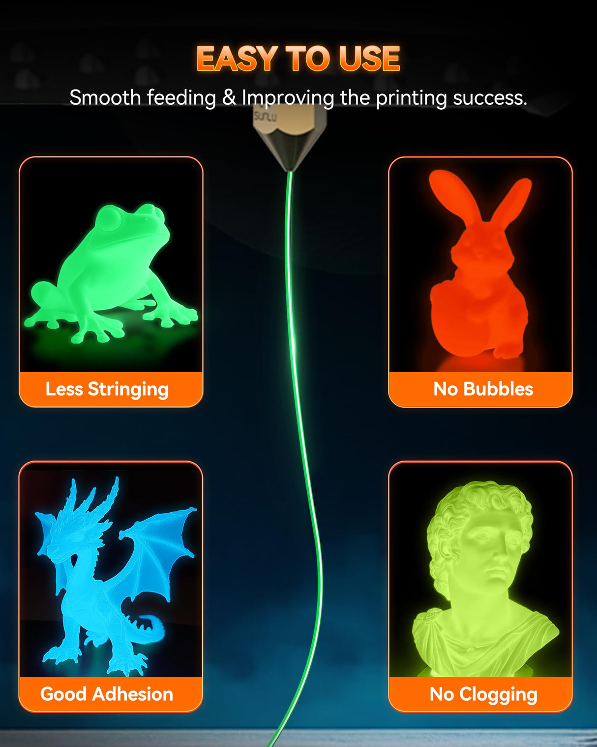 TECBEARS Glow in The Dark Petg Filament，Neatly Wound 3D Printer Filament Bundle，250g/Spool, 8 Packs (2 Spool of Black Petg and 6 Spool of Glowing Blue/Green/Red/Yellow) TECBEARS