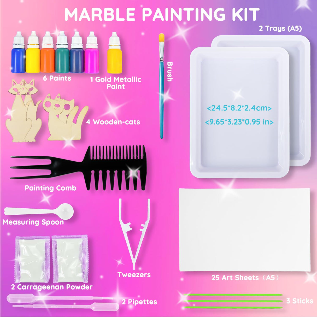 MOMUSE Marbling Paint Art Kit for Kids with Dual Trays, Passed Toxicology, Metallic Gold Water Marble Painting Kit, Creative Art Craft Kits Ideal Toys Gifts for Girls & Boys Ages 6+ MOMUSE