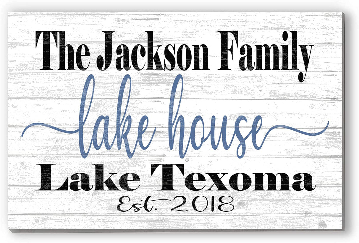 Custom Lake House Sign Personalized Name Gift or Decor for Summer Home - Solid Wood - 16.5in x 10.5in (Lake House Est. Date) Broad Bay