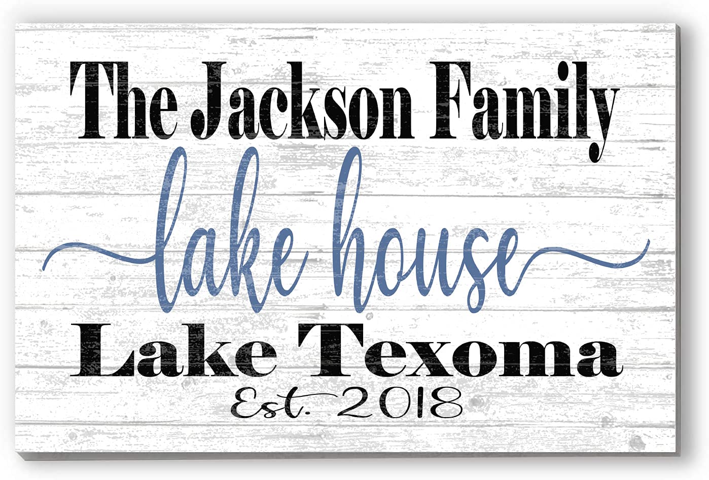 Custom Lake House Sign Personalized Name Gift or Decor for Summer Home - Solid Wood - 16.5in x 10.5in (Lake House Est. Date) - WoodArtSupply