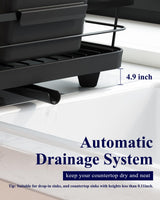 Kitsure Dish Drying Rack- Space-Saving Dish Rack, Dish Racks for Kitchen Counter, Stainless Steel Kitchen Drying Rack with a Cutlery Holder, 12''W x 15''L, Black Kitsure