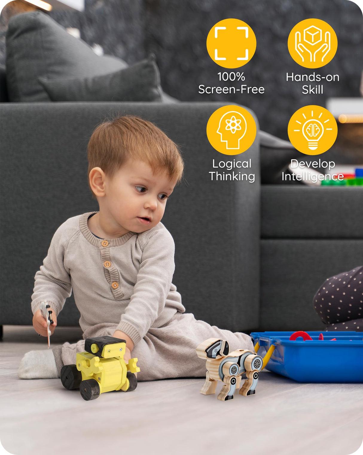 SainSmart Jr. 2-in-1 STEM Kits, Wooden Robot Assembly Toy Set, Woodworking Crafts Projects for Kids, Gift for Boys and Girls SainSmart Jr.