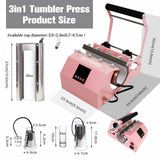 BetterSub 3in1 Tumbler Mug Heat Press Machine 30 OZ 20 OZ 16 OZ Sublimation Straight Skinny Tumbler Mug 3 OZ 1.5 OZ Shot Glass,11 OZ 15 OZ 16 OZ Sublimation Mug Heat Transfer Pink BetterSub