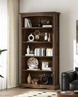 TVU 5-Tier Wooden Bookshelf, 65 Inch Tall Bookshelf with Storage, Floor Standing Modern Style Display Bookcase for Living Room, Office, Study Room, Entryway, Brown TVU