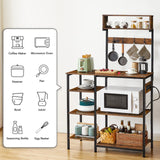 HOOBRO Bakers Rack with Power Outlet, 35.4 Inches Microwave Stand with 4 Hooks, 6 Tiers Kitchen Storage Shelf Rack, Coffee Bar Table, Rustic Brown and Black BF10UHB01 HOOBRO