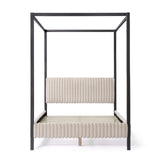 Evadne Modern Canopy Bed Frame Queen Size in Light Brown with Upholstered Channel Headboard and Wooden Slats Support HOMES: Inside + Out