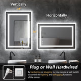 SNUGACE 24"x 40" LED Bathroom Mirror with Black Frame, Stepless Dimmable, Anti-Fog, Shatter-Proof, Memory, 3 Colors, LED Vanity Mirror SNUGACE