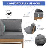Soleil Jardin 4 Piece Acacia Wood Patio Furniture L-Shaped Outdoor Sectional Sofa Set with Coffee Table, FSC Certified Conversation Set with Built-in Side Table and Grey Cushions for Garden Soleil Jardin