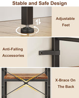 HIGDBFE Bookshelf, 4 Tier Arched Bookshelf with Built-in Clock, 68.2" Tall Narrow Bookcase, Modern Standing Book Shelf for Living Room, Bedroom, Home Office, Rustic Brown HIGDBFE