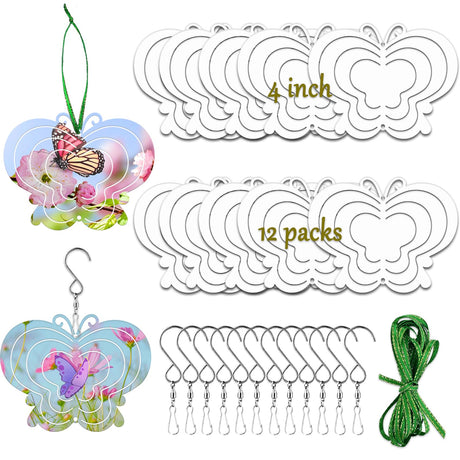 WindMage 12 Pack 4inch Sublimation Wind Spinner Blanks 3D Aluminum Metal Wind Sculpture Kinetic Spinners for Yard Garden Indoor Art Ornaments Xmas Hanging Decoration (Butterfly) WindMage
