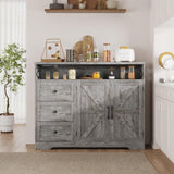Vabches 47''W Farmhouse Buffet Sideboard with Charging Station and 3 Drawers, Coffee Bar Cabinet Buffet Cabinet with Shelf, Rustic Accent Cabinet with Storage for Kitchen, Dining Room, Washed Gray Vabches