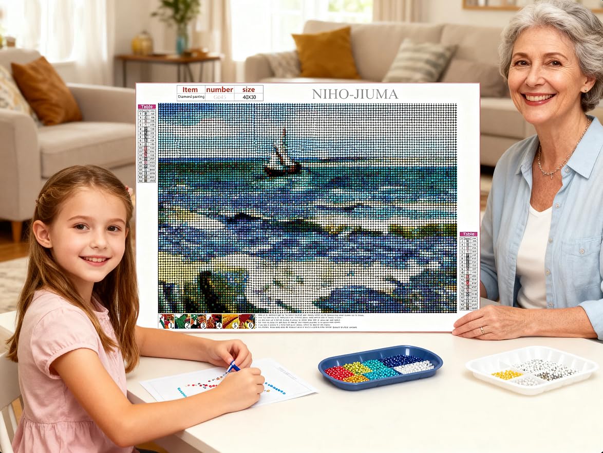 NIHO-JIUMA Van Gogh Diamond Painting Kits Seascape, 5D DIY Full Drill Diamond Art Gift for Adults/Teen, Home Decoration (30X40cm/12x16inches) NIHO-JIUMA