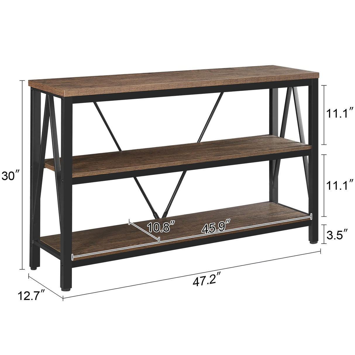 HOMISSUE Entryway Console Table, Rustic Console Tables with Wide Storage, Industrial Foyer Tables for Entryway with 3-Tier Open Shelves, Entryway Table for Living Room, Hallway, Brown, 47 Inch HOMISSUE