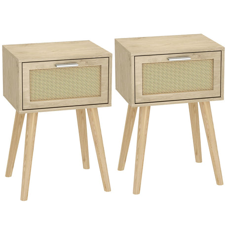 LAATOOREE Bedside Table Set of 2, Boho End Table with Solid Wood Feet for Bedroom and Living Room LAATOOREE