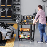 Yizosh 3 Tier Rolling Tool Cart on Wheels, 440 LBS Capacity Heavy Duty Metal Utility Cart Wagon, Industrial Commercial Service Tool Cart Storage Organizer for Mechanics, Garage, Warehouse Yizosh
