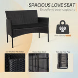 PROHIKER 4 Piece Outdoor Wicker Patio Conversation Furniture Set, Rattan Chair Wicker Sofa Garden Conversation Sets with Cushion and Glass Table for Yard Pool or Backyard, Black/Black PROHIKER