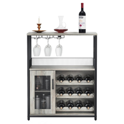 GAOMON Wine Bar Rack Cabinet with Detachable Wine Rack, Bar Cabinet with Glass Holder, Small Sideboard and Buffet Cabinet with Mesh Door (Grey) - WoodArtSupply