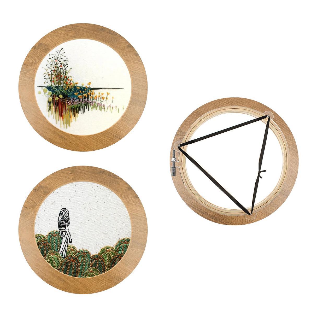 3 Sets Embroidery Display Frame with Bamboo Hoops, 6 Inch Round Wall Mounted Embroidery Hoop Frame for Finished Cross Stitch, Needlework, DIY Art Craft Sewing Decoration JoyHuaTrade