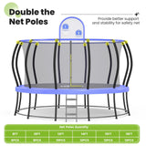 Zupapa 1800LBS Weight Capacity 2025 Double Frames Trampoline with No-Gap Design Curved Poles 16 15 14 12FT Trampolines for Kids with Enclosure Net Outdoor Trampolin for Children Adults Family Zupapa