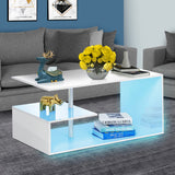 HOMMPA LED Coffee Tables for Living Room Modern White Coffee Table with S-Shaped 3 Tiers Open Storage Shelf High Gloss Center Sofa Tea Table with LED Lights for Home Office Furniture White 18" Tall HOMMPA
