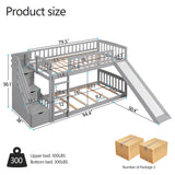 Twin Over Twin Bunk Beds with Slide, Low Bunk Bed Frame with Storage Drawers Stairway Wood Bunk Bed with Slide for Kids Boys Girls, Gray Finish Bellemave