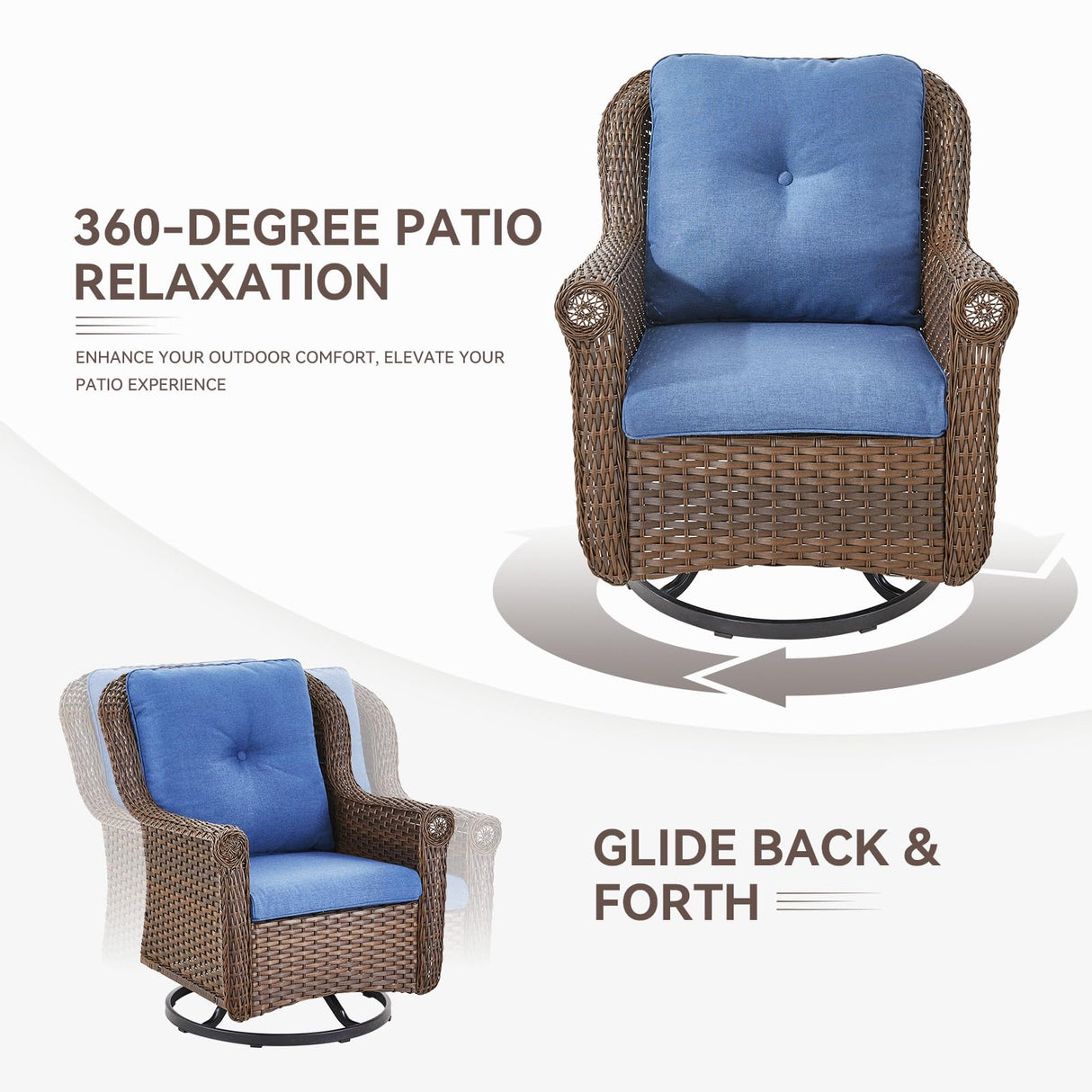 Bellefurn Patio Resin Wicker Furniture Set with Fire Pit Table, PE Rattan Swivel Patio Chairs with Propane Fire Pit Table, Brown Wicker 5PCS Patio Conversation Set Bellefurn