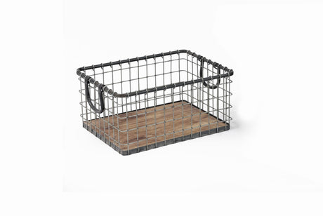 16" Rectangular Sturdy Hand Welded Farmhouse Metal Wire Basket with Rustic Wooden Bottom For Shelves, Closet Storage Bins for Shelves. Also For Laundry, Towel, Spice Rack, Tool Box (1) WoodArtSupply