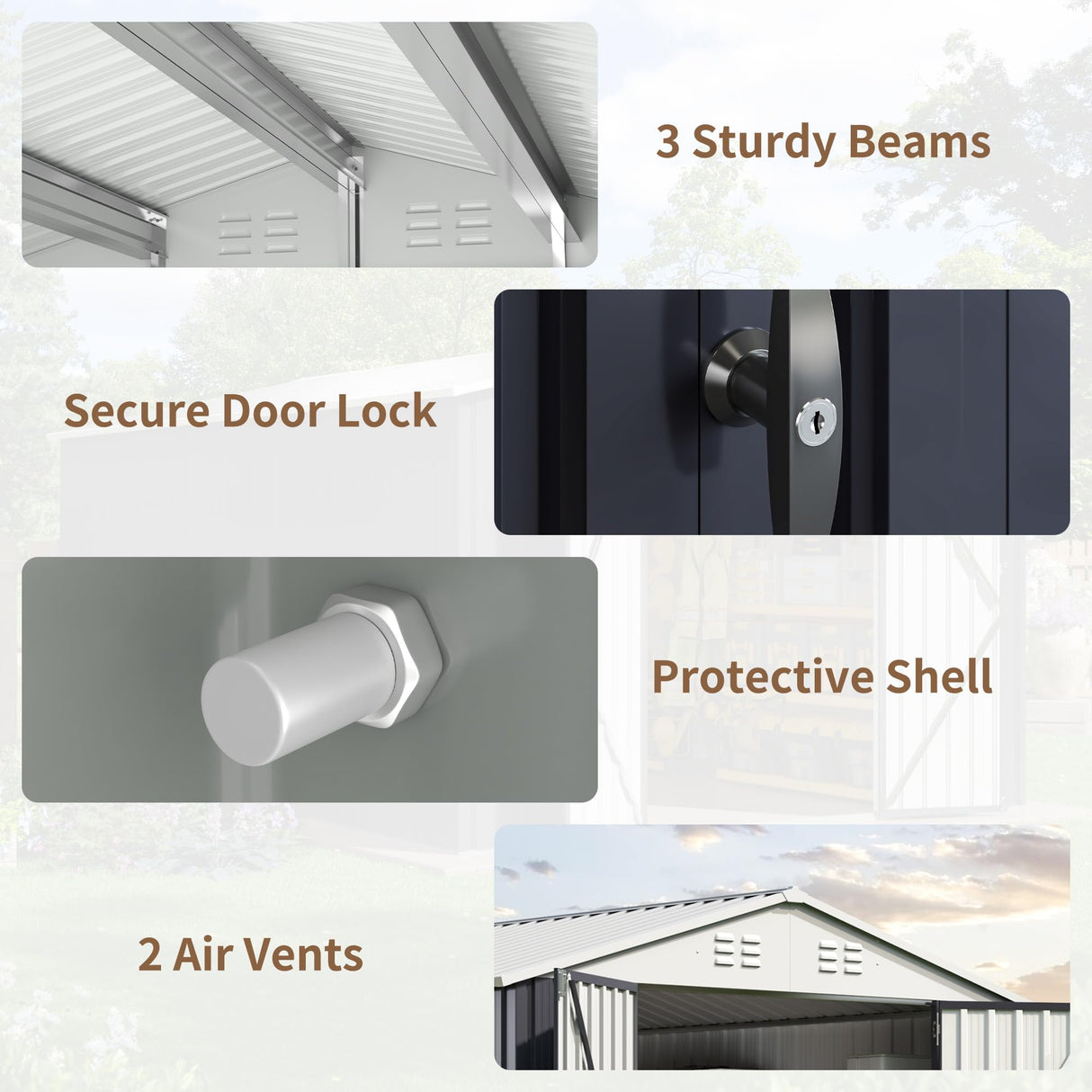 Polar Aurora 12x14 FT Outdoor Storage Shed, Garden Shed with Updated Frame Structure and Lockable Doors, Metal Tool Sheds for Backyard Garden Patio Lawn, White Polar Aurora