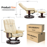 MCombo Manual Swivel Recliner with Ottoman, Chair Ottoman Set for RV Small Spaces, Living Room, Bedroom, Office 9019 4919 (Faux Leather, Cream White) MCombo