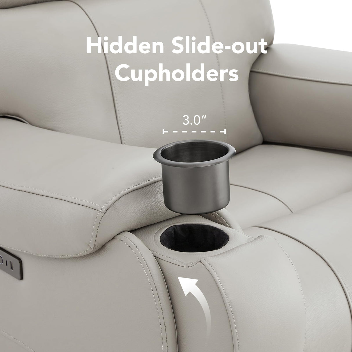 CHITA Large Power Zero Gravity Recliner Chair, Genuine Leather Recliner Chair for Adults with Adjustable Power Headrest and Hidden Slide-Out Cupholders, USB and Type-C Ports, Creamy Grey CHITA