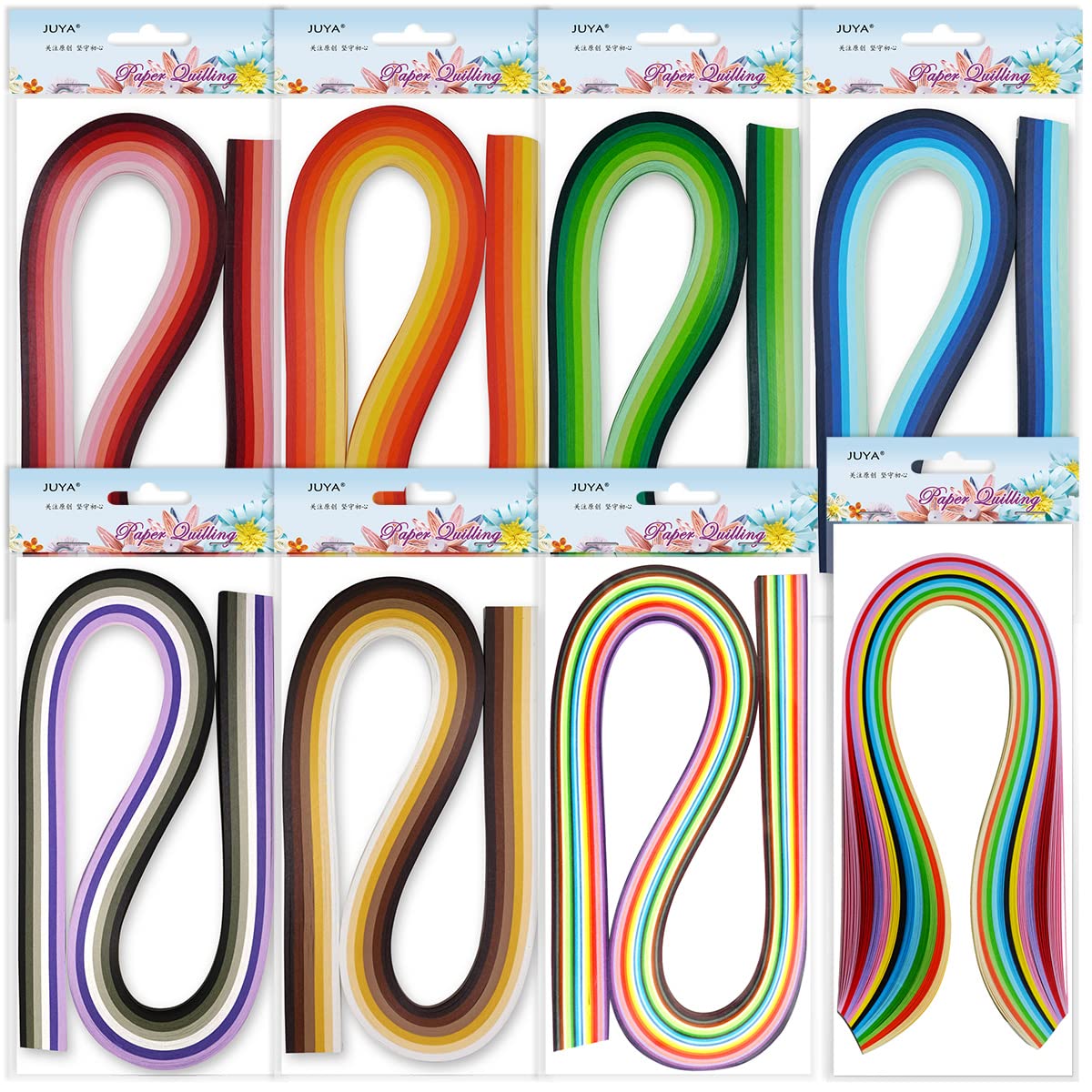 JUYA Paper Quilling Kit with 960 Strips and 14 Tools (Blue Tools, Width 3mm Have Glue) JUYA