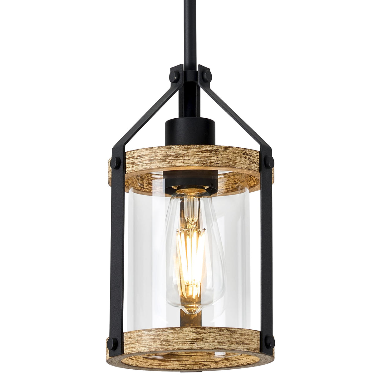 HANASS Farmhouse Pendant Light Fixtures, Wood and Glass Pendant Lighting for Kitchen Island, Rustic Hanging Lights MD89418-B HANASS