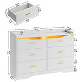 IRONCK Dresser for Bedroom with LED Light and Charging Station, Large Dressers & Chests of Drawers with 6 Wooden Drawers, Storage Organizer Dresser for Hallway, Bedroom, White IRONCK