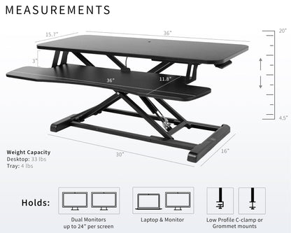 VIVO 36 inch Desk Converter, K Series, Height Adjustable Sit to Stand Riser, Dual Monitor and Laptop Workstation with Wide Keyboard Tray, Black, DESK-V036KB