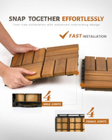 Upolana 9 PCS Interlocking Deck Tiles 12" x 12", 12 Slats Outdoor Flooring Acacia Wood Patio Tiles, Waterproof Patio Flooring Decking for Balcony Backyard, Indoor and Outdoor Use Upolana