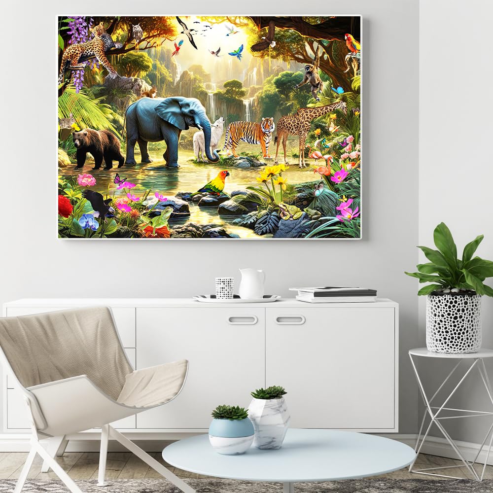 HUADADA 1000 Piece Puzzles for Adults - Adventures in The Jungle-1000 Piece Jigsaw Puzzles for Adults and Kids 1000 Piece Wild Animals Unique Shape Best Gift for Adults and Kids(27.6"x 19.7") HUADADA