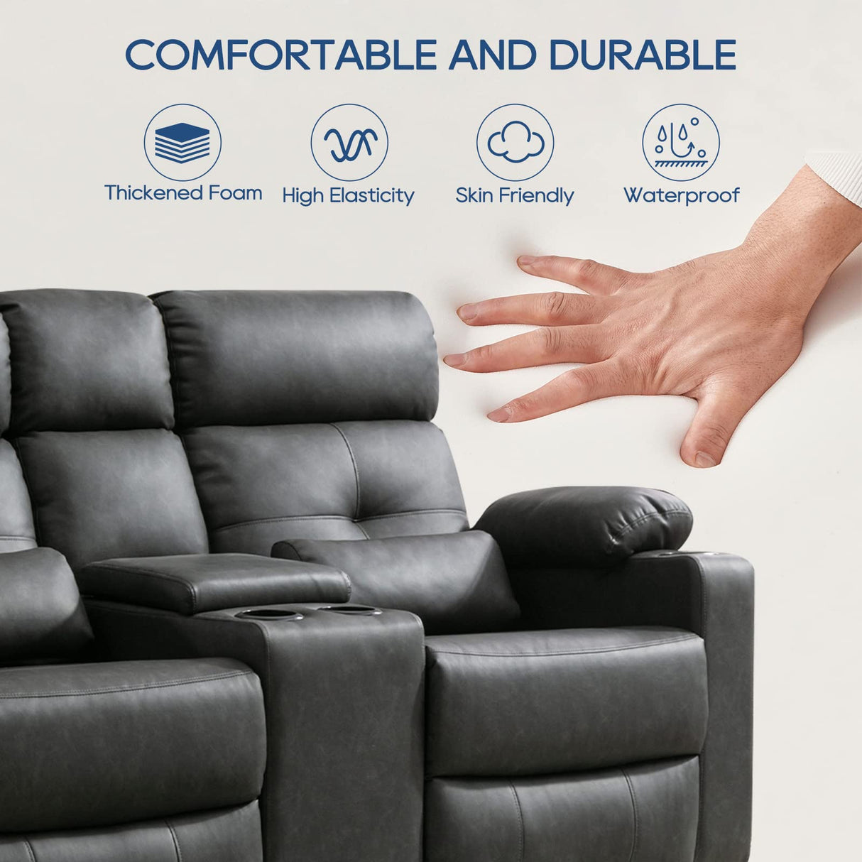 RIHEREFY 68'' RV Power Loveseat Sofa Recliner | Wall Hugger Loveseat | Double Reclining Sofa with Cup Holder | Recliner with Heat and Massage | Theater Seating(PU, Black-Gray) RIHEREFY