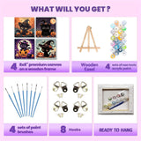 cviokrdu 4 Pack Paint by Numbers Kit for Kids with Frame-Wooden Easel, Halloween Paint by Numbers for Kids Ages 4 8 12, Easy Black Cat Acrylic Oil Painting Kits for Home Wall Decoration 8x8 inch cviokrdu