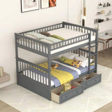Harper & Bright Designs Full Over Full Wood Bunk Bed with Two Storage Drawers and Ladder, Convertible Storage Bunk Bed Can Be Divided Into Two Full Size Daybeds (Grey) Harper & Bright Designs