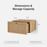 mopio Hannah Floating Nightstand, Natural Rattan Farmhouse Boho Wall Mounted Space Saving Bedside Tables, Nightstands, Drawer with Spacious Storage, for Bedroom, Living (Single) mopio