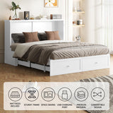 BALUS Queen Murphy Bed, Chest Murphy Beds with USB Chariging Station & Storage Drawer, Wooden Cabinet Beds with Tri Fold Mattress, Queen Hidden Bed for Living Room/Bedroom -White BALUS