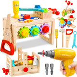 Kids Tool Set with Electric Drill, 39 Pcs Wooden Toddler Play Tool Bench Kits with Tool Box, Montessori STEM Educational Pretend Construction Toy for 3 4 5 6 Year Old Boys Girls Birthday Gifts BAODLON