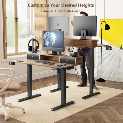 Saedew Electric Adjustable Standing Desk, Sit Stand Desk with Power Outlets & LED Lights 48”Adjustable Height Standing Desk with Drawers Adjustable Table Desk Riser for Home Office - WoodArtSupply