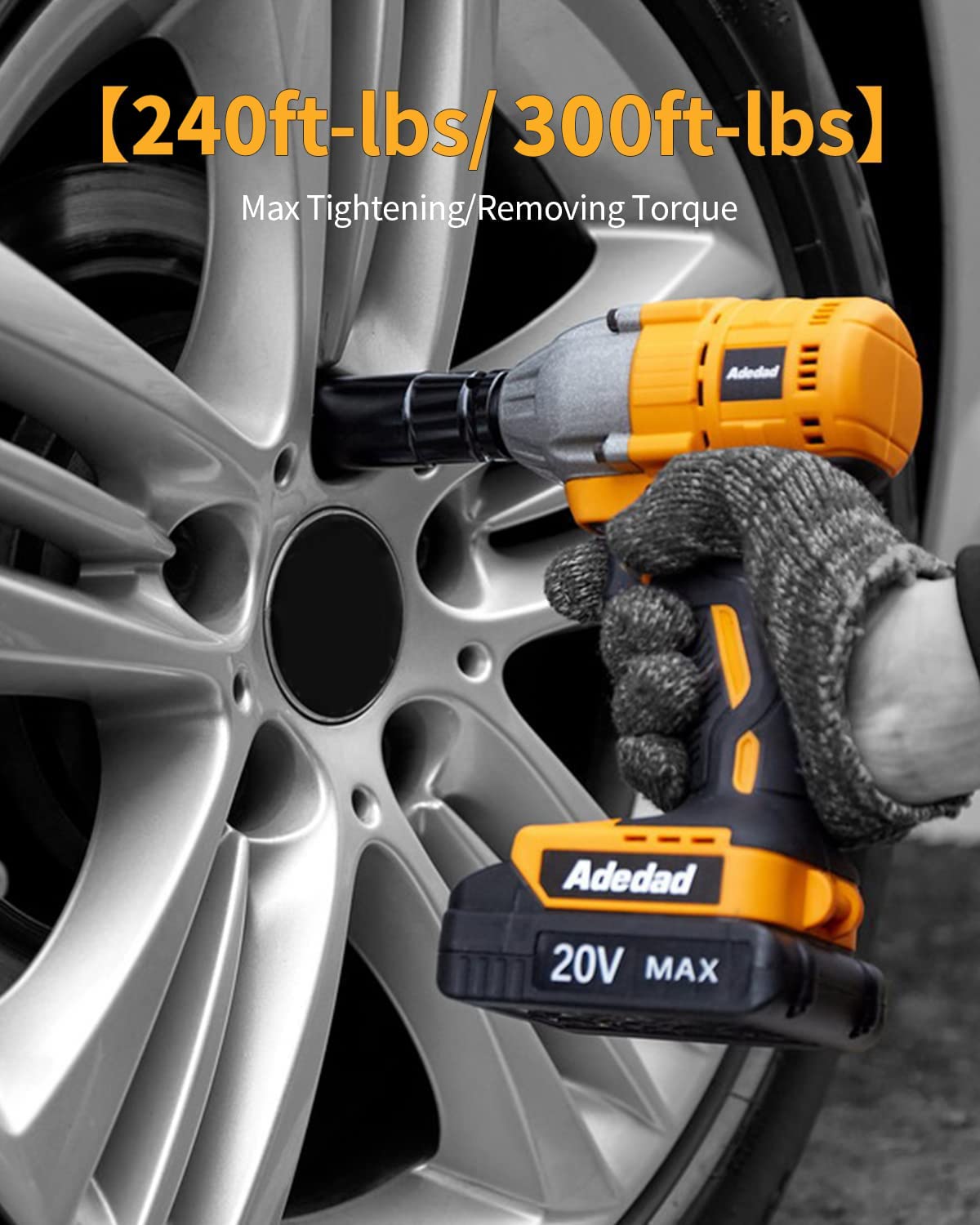 Adedad Brushelss Power Impact Wrench Set 1/2 inch 3000RPM Cordless Impact Gun with Battery and Fast Charger Lightweight 20V Impact Driver for Car,Home,DIY Adedad