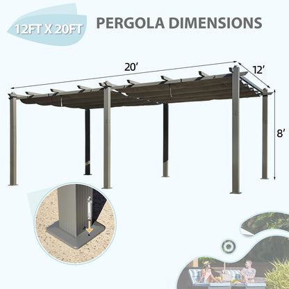 EROMMY 12 x 20 FT Pergola, Aluminum Pergola with Retractable Canopy, Upgraded Shelter with Adjustable and Removable Sun Shade Canopy for Patio, Garden, Deck, Black